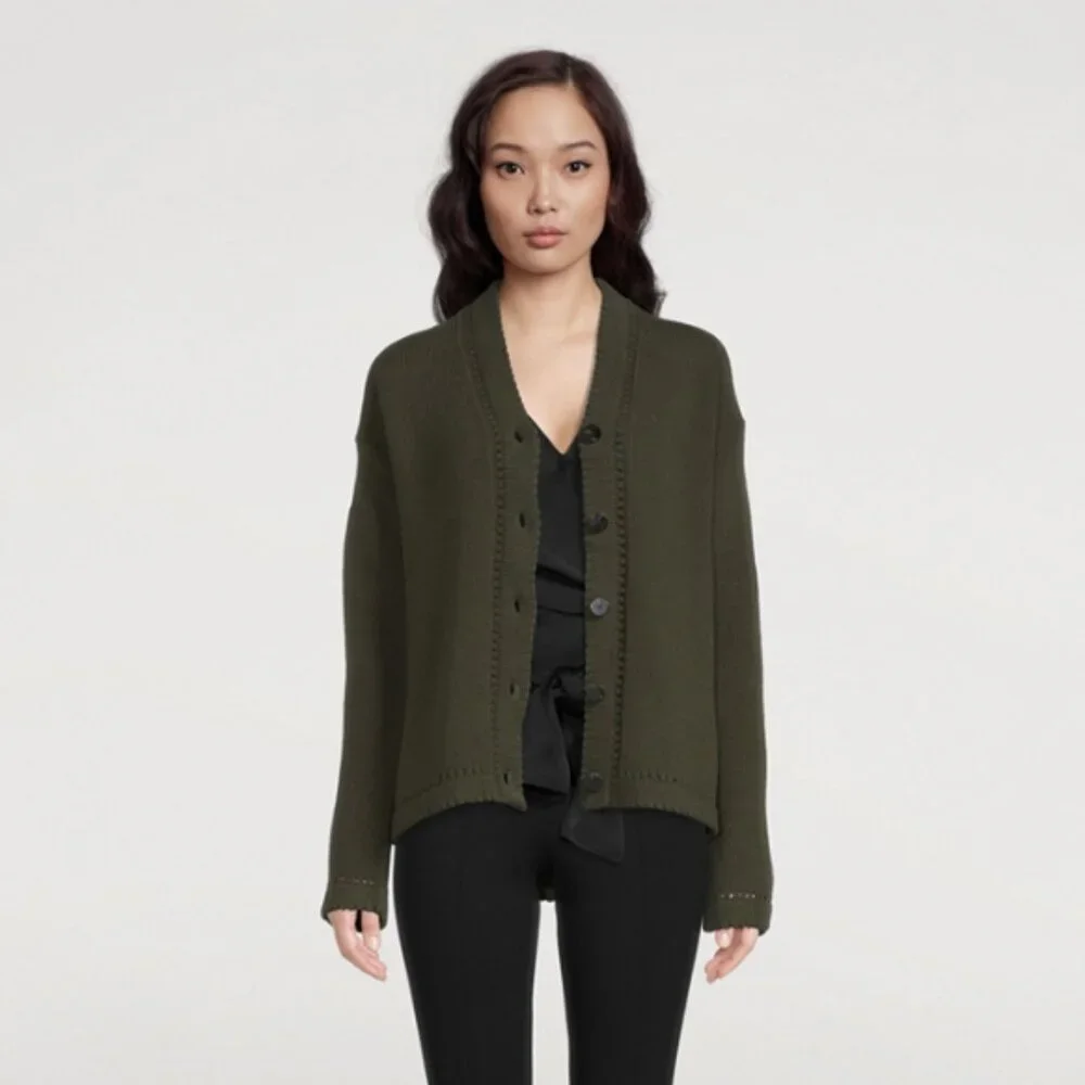 Theory Karenia Felted Wool And Cashmere Cardigan in Olive Green Size Small